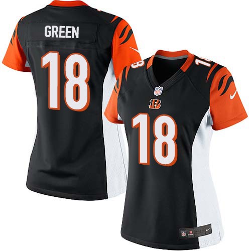 Women's Limited A.J. Green Nike Jersey Black Home - #18 NFL Cincinnati Bengals